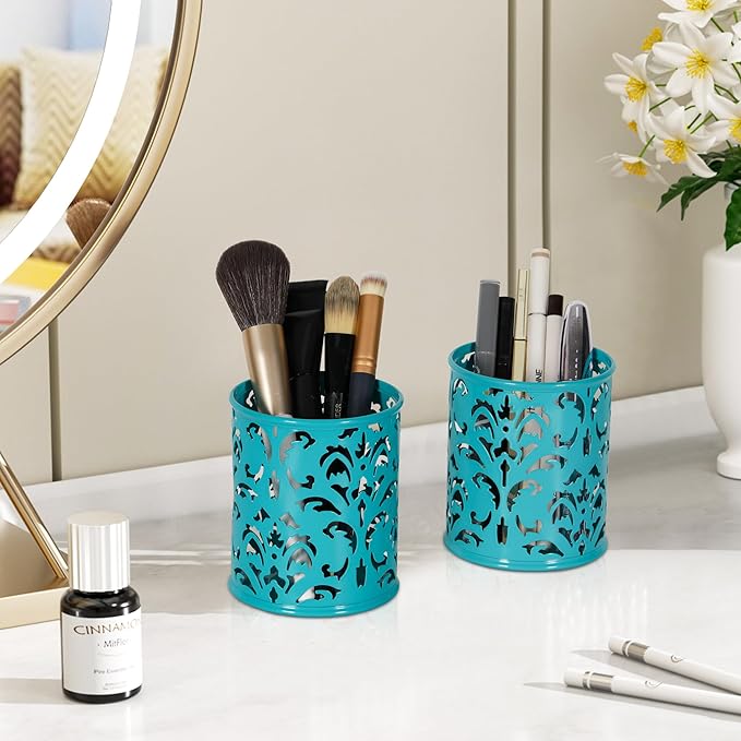 EasyPAG Dark Teal Pen Holder for Desk 2 Pack Metal Pen Holder Organizer Pencil Cup Holder for Home, Office, Classroom, School