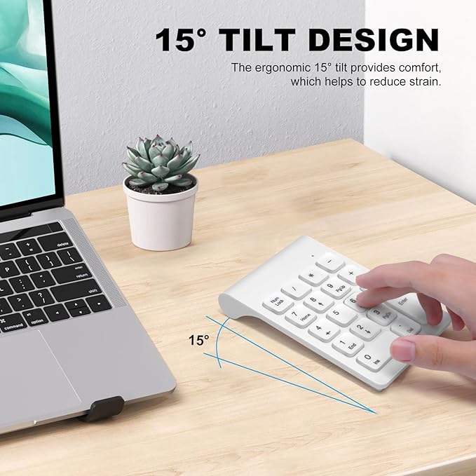 TRELC Wireless Numeric Keypad, Mini 2.4G 18 Keys Number Pad, Portable Silent Financial Accounting Numeric Keypad Keyboard Extensions with Wireless Mouse for Laptop, PC, Desktop, Notebook (White)