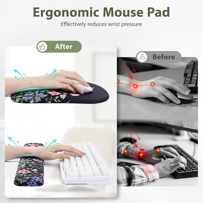 EYROZILL 3 in 1 Ergonomic Mousepad with Wrist Rest, Gaming Keyboard Mouse Pad with Wrist Support Non-Slip Base Massage Design, Pain Relief (Butterfly)