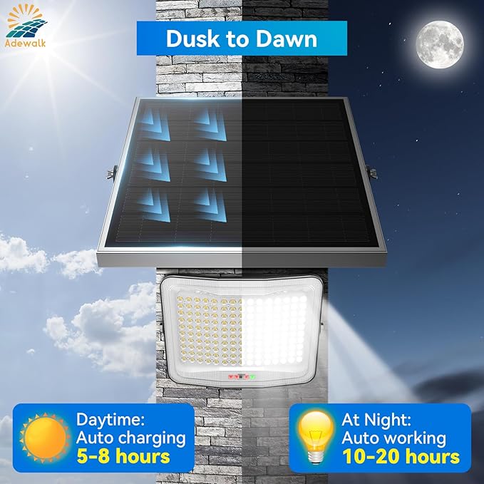 2000W Solar Flood Lights Outdoor, High-Efficiency Solar Panel, Large LED Beads, Remote Control and Motion Sensor, Waterproof Lights Outdoor for Yard, Garden, Pathway, Garage