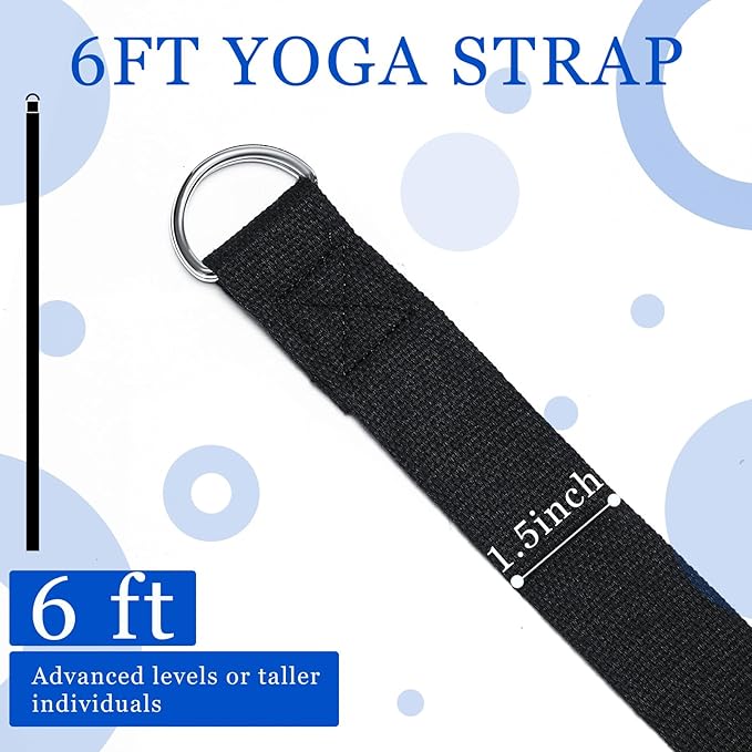 Leyndo 24 Pieces Yoga Strap Stretching Pilates Exercise Adjustable Straps 6 ft Non Elastic Yoga Belt with Adjustable D Ring Buckle for Pilates Gym Workouts Fitness