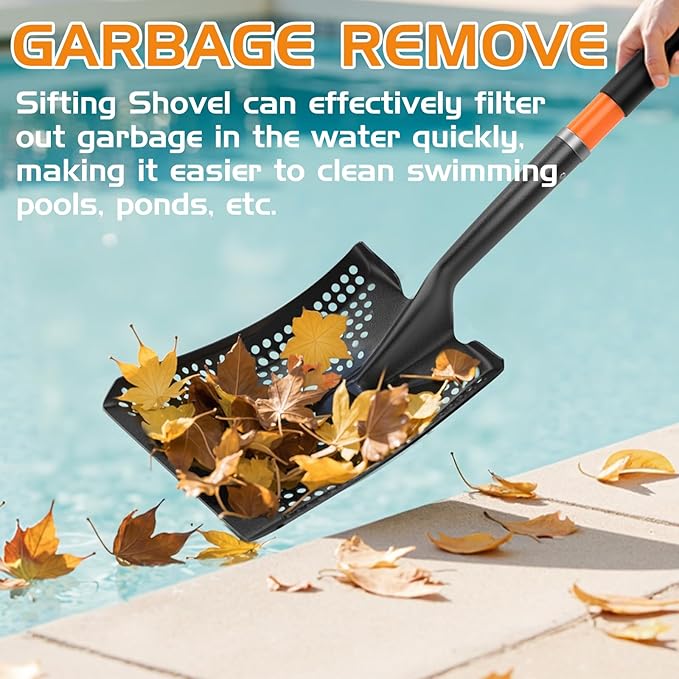 HIGHLIGHT Sifting Shovel, Heavy Duty Metal Sand Sifter for Beach, 45" Long Sifter Shovel for Beach Fun, Chicken Coop, Farm Goat Stall Sand Poop Cleaning, with Ergonomic D-Grip Handle