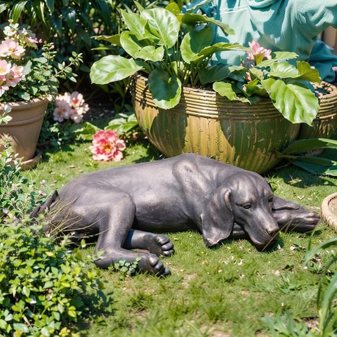 Garden Statue Outdoor Decorations Dog-Figurine - Sleeping Dog Sculptures Resin Sculpture for Patio Lawn Yard Porch Ornament Garden Gift 22.25 * 12.5 * 5.5