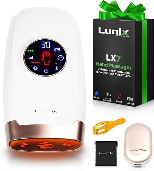 Lunix LX7 Electric Hand Massager with Heat and Compression, Pressure Point Therapy for Arthritis, Pain Relief and Carpal Tunnel, with Hand Warmer, White