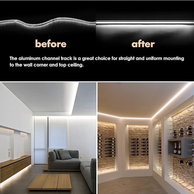 Shine Decor 3.3FT/1M Aluminum Channel Track 8pcs ProSelect Lite & Eco Single White Strip Light, 0.45inch Wide V Shape Wall Corner Lighting Strips (6x10mm or Similar Sizes) Holder Mounting Bracket