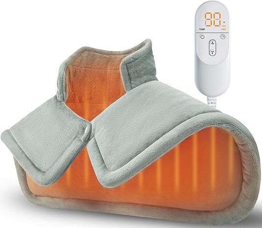Heating Pad for Neck and Shoulder, Birthday Gifts for Men Women Dad Mom, Electric Weighted Heat Pad for Back Pain Relief, Christmas Gifts, Grey