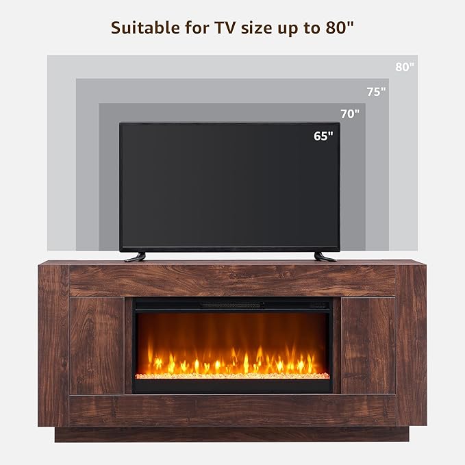 OKD Modern 70" Fireplace TV Stand with 36" Electric Fireplace, Entertainment Center for TVs Up to 80", Media Console with Side Cabinets, Thick Wood Design for Living Room, Dark Walnut