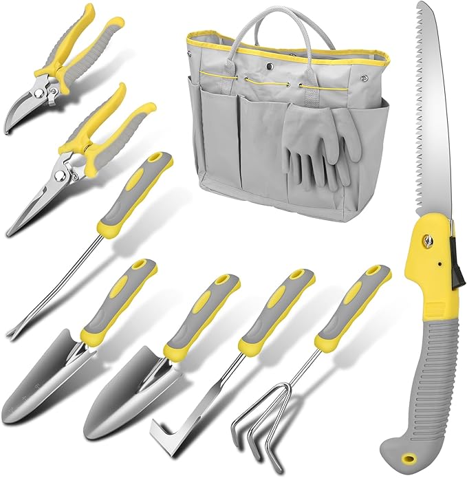 Blumway Garden Tool Sets, 10 Piece Heavy Duty Gardening Tool Set, Stainless Steel Gardening Hand Tools with Garden Tool Bag, Garden Tool Kit for Gardening Supplies,Ideal Garden Gifts for Women Men