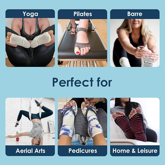 Tucketts Crew Toeless Non-Slip Grip Socks - Anti Skid Yoga, Barre, Pilates, Home & Leisure, Pedicure