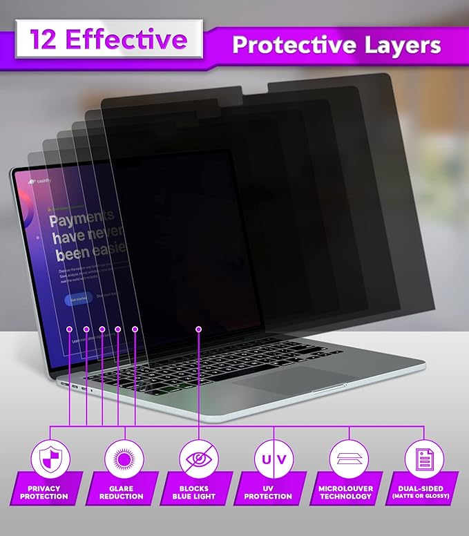 PYS MacBook Air 13.6 Inch Magnetic Privacy Screen for M2 Chip 2022 (A2681) - Removable Anti-Spy Laptop Shield