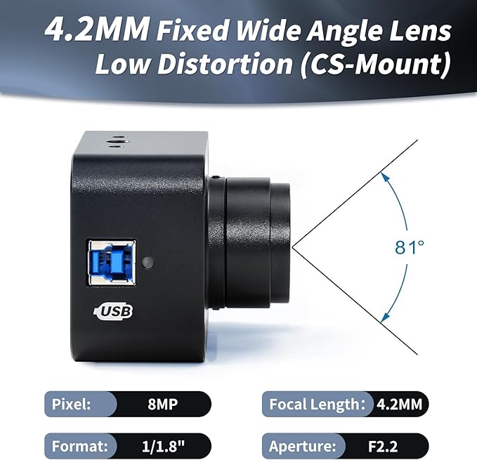 MOKOSE USB Camera 4K, USB3.0 Manual Focus Webcam with 4.2mm Wide Angle Lens, IMX678 1/1.8" 8MP Sensor Support YUY2, Web Camera for Desktop Computer Laptop