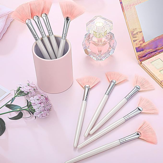 9 Pieces Facial Fan Mask Brushes, Soft Facial Applicator Brushes Tools for Peel Glycolic Makeup for Mud Cream(Pink, White)