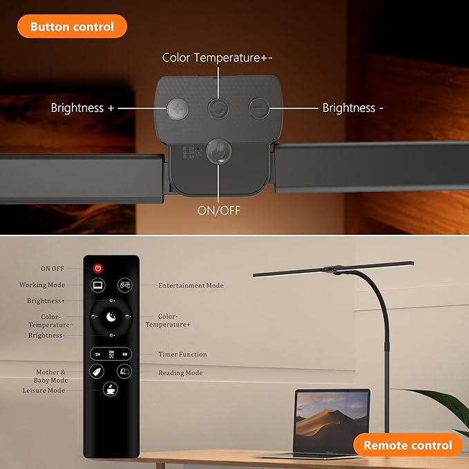 Desk Lamp Home Office,15W Dual Screen Monitor Light with Clamp,Adjustable Gooseneck Computer Light with Stepless Color Temp and Dimming for Architect Work (Black)