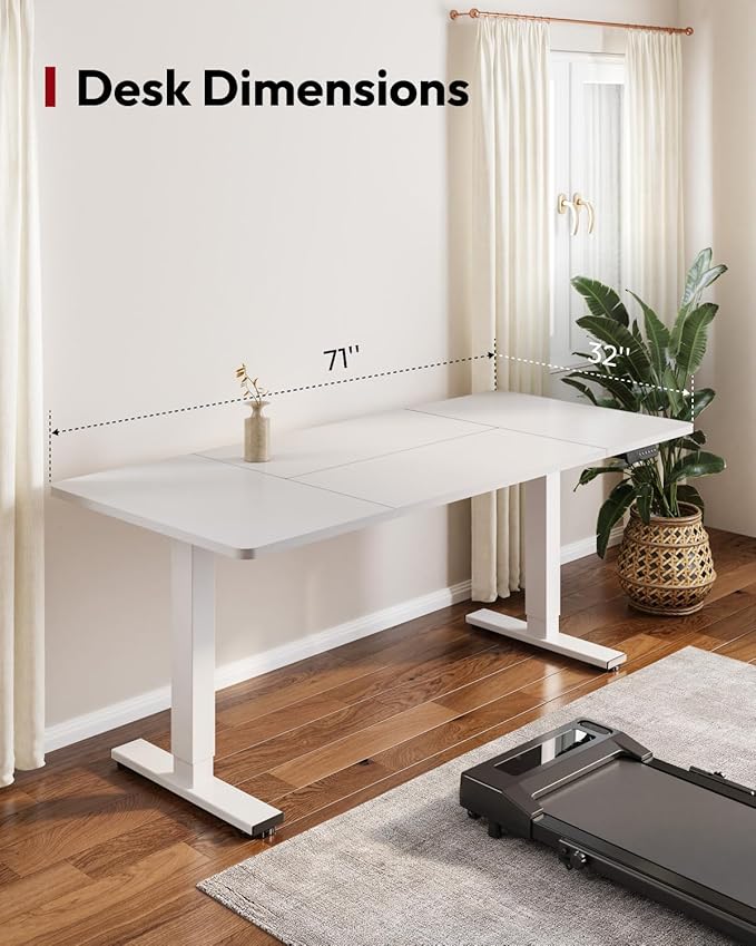 SANODESK Standing Desk Height Adjustable Electric Stand up Desk 71x32 Inches Sit Stand Home Office with Splice Board, White Frame/White Top