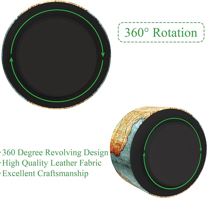 Hennaja Round Leather Art Supply Organizer,Remote Control Holder,360 Degree Rotating,Multi-Functional Pencil Holder,4 Compartments Desktop Stationary Organizer(1-Vintage Map)