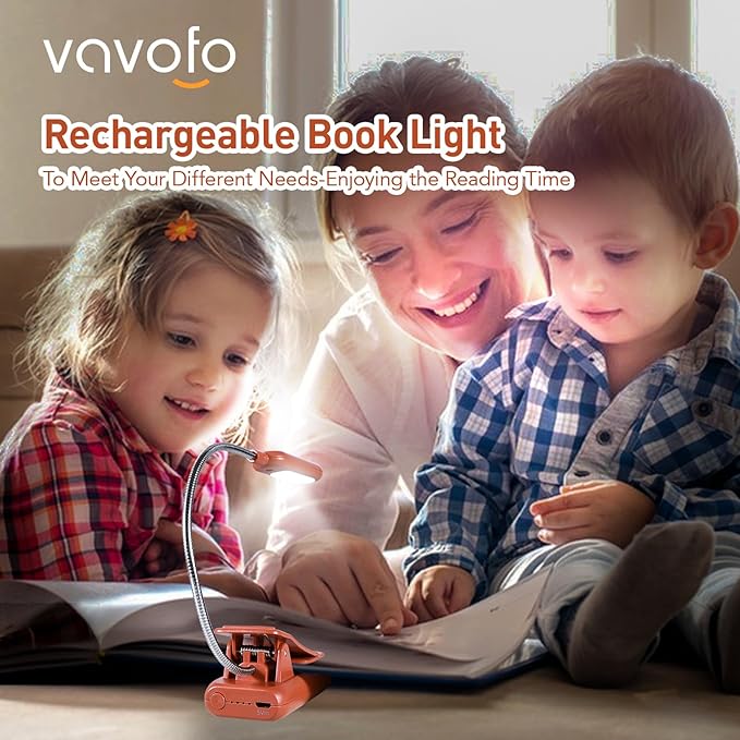 VAVOFO Rechargeable Book Light for Reading in Bed Kids, 7 LED Reading Light with 9-Level Warm Cool White Daylight, Eye Care Lamp with Power Indicator for Bookworms (Mocha Brown)
