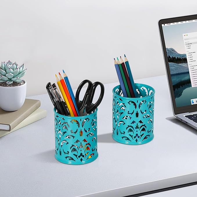 EasyPAG Dark Teal Pen Holder for Desk 2 Pack Metal Pen Holder Organizer Pencil Cup Holder for Home, Office, Classroom, School