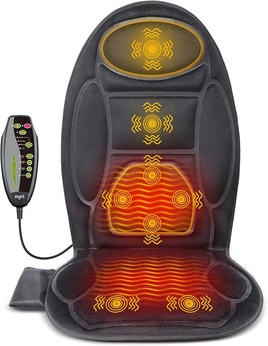 Mynt Vibration Massage Seat Cushion Memory Foam Support Chair Pad, Back Massager with 8 Vibrating Motors & Soothing Heat,Electric Seat Massager for Home Office Use(Black)