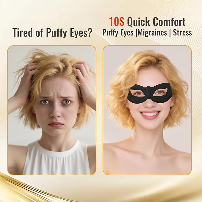 Self Cooling Eye Masks for Migraines, Eyestrain, Puffiness, All-Natural Ingredients, Cold Eye Mask for Travel, Flights, Screen Time, or Overnight Puffiness
