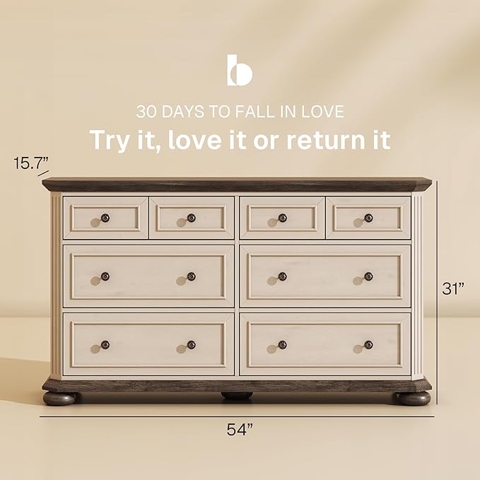 BELLEZE 31" Drawer Dresser Chest with 6 Drawers, Rustic Wooden Bedside Storage Cabinet Farmhouse Clothes Organizer for Bedroom or Living Room, Antique White