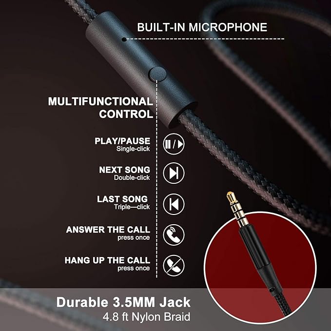 LORELEI X6 Over-Ear Wired Stereo Bass Headphones with Microphone, Lightweight, Foldable & Portable with 1.45M No-Tangle for Smartphone, Tablet, MP3/4, Space Black