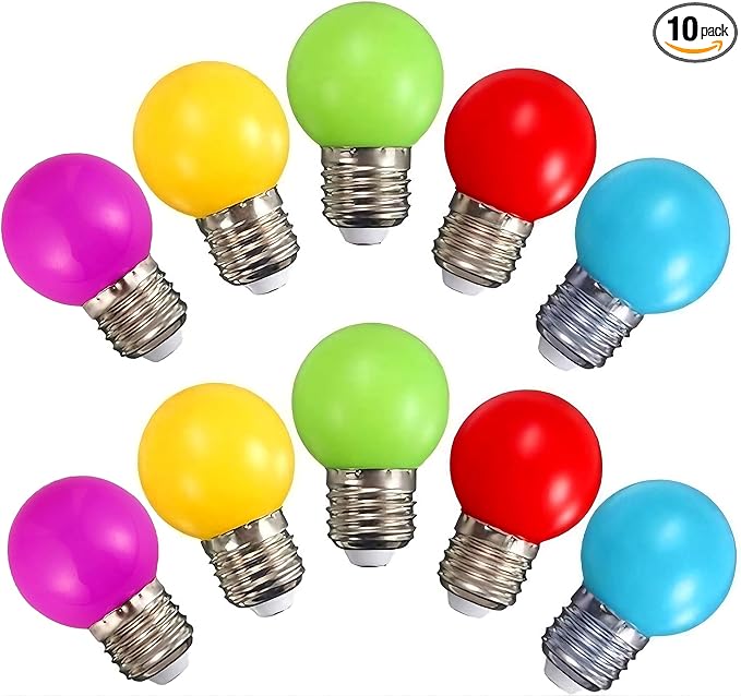 LED Colored Light Bulbs, E27 Small Light Bulb, G45 1W LED Bulb, Purple Yellow Green Red Blue for Bedroom Wedding Halloween Christmas Party Bar Mood Decoration,10 Pack