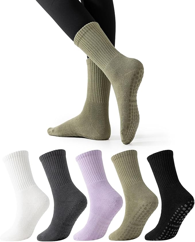 Flydo Pilates Grippy Socks with Grips for Women Yoga Non Slip Long Socks for Pure Barre, Ballet,Dance Workout 2-5 Pack