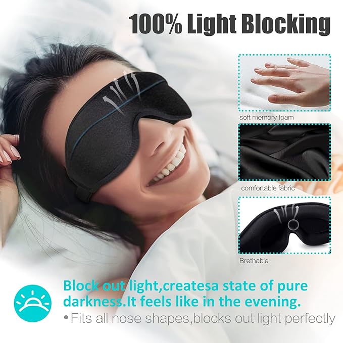 Eye Mask for Sleeping Blackout - AUPHIL 3D Contoured Eye Cover Blindfold Sleeping Mask, Zero Pressure Eye Cup Sleep Mask for Women Men Side Sleeper 100% Light Blocking, Eye Mask for Travel Flight Nap