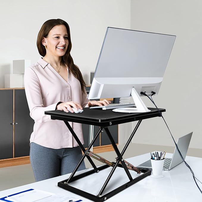 Standing Desk Converter Height Adjustable Stand Up Desk Riser - Supports 300 lbs, Fully Assembled Monitor/Laptop Riser Workstation, Black.