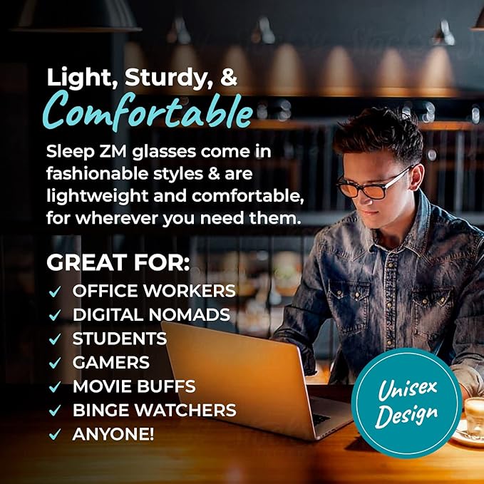 100% Blue Light Blocking Glasses - Women + Men - Better Sleep - Anti Eye Strain Protection - Computer Screens Gaming