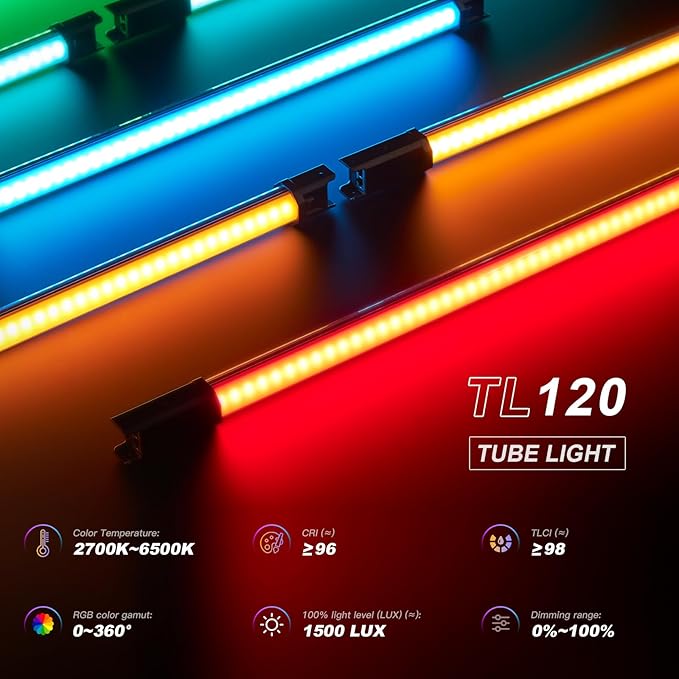 Godox TL120 RGB Tube Light 30W 5200mAh Battery Photography bar Light 2700K-6500K RGB CCT HSI Gel Mode 39 FX Effects LED Video Light for Photography TikTok YouTube