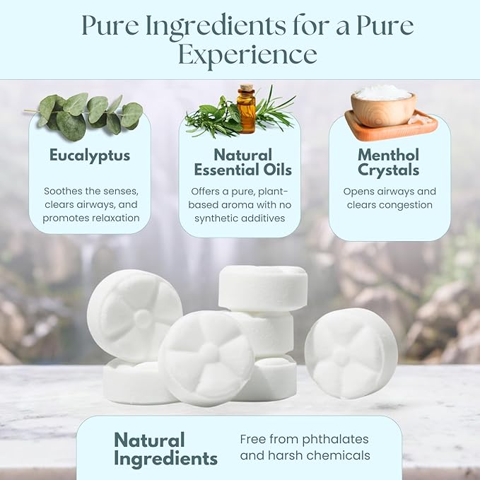 TLG Essence Shower Steamers Aromatherapy 7 Pack – USA Made with Extra Eucalyptus & Menthol – Shower Bomb for Relaxation, Strong-Scented Shower Tablets – Gift for Men & Women