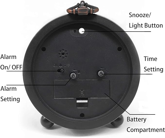 Vintage Retro Analog Alarm Clock, 4 inch Super Silent Non Ticking Small Clock with Night Light, Battery Operated, Simply Design, for Living Room, Bedroom, Bedside, Desk, Gift Clock (Arabic)