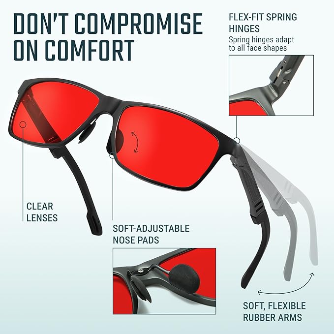 Carbon Blue Light Blocking Glasses Men for Computer, Gaming, Metal Frame Green Light Protection Night Driving Glasses for Man