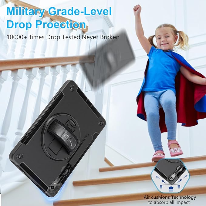 Case for Galaxy Tab S10 Lite &S10 FE S9 FE 10.9"/S9 11 Inch: TPU Cover for Samstng Tablet S10 FE/ 2025/ S9 FE & S9 2023 5G with Screen Protector- Stand- Handle-Shoulder Strap-S-Pen Holder-Black