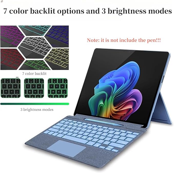 Keyboard for Surface Pro 11/10/9/8/X (13inch), Portable Slim Type Cover for Surface Pro, Wireless Bluetooth Keyboard with Touchpad, Backlits,Built in Pencil Holder,Wine Red