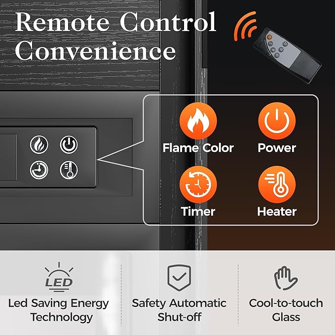 RoyalCraft Farmhouse Fireplace TV Stand for 65+ Inch TV, Entertainment Center with 23" Electric Fireplace with Remote, 34" Tall Modern Rustic TV Console with Sliding Bar Door for Living Room, Black