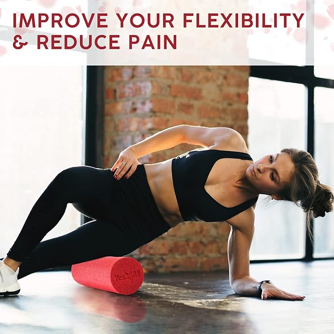 Yes4All Medium Firm Round PE Foam Roller 12, 18, 24, 36 Inches for Pilates, Yoga, Stretching, Balance & Core Exercises