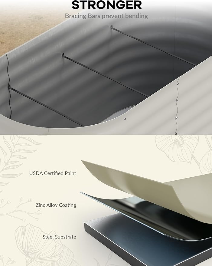 2 Pcs Raised Garden Beds Outdoor 8x2x2 ft - Galvanized Steel Planter Box for Vegetables, Flowers, Rust-Resistant Garden Box, Easy Assembly Raised Beds, Durable Planters for Outdoor Plants, Beige