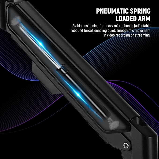 NEEWER MS002 Low Profile Desk Mic Boom Arm Stand with 360° Swivel Adjustable Pneumatic Damping Cable Management Cleaning Cloth, Desktop Mount Holder Compatible with Shure MV7 SM7B Blue Yeti Microphone