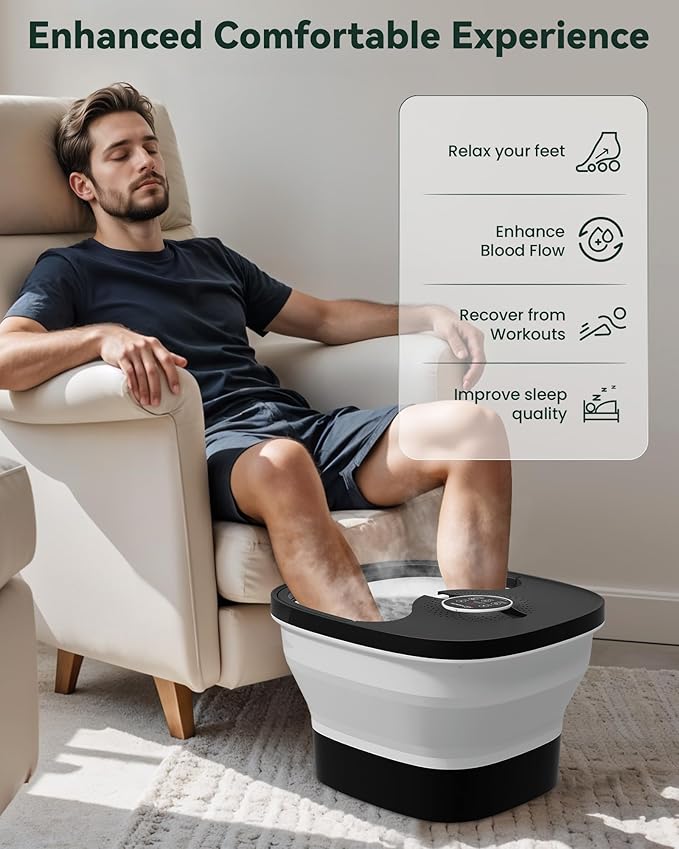 Snailax Foot Spa Bath Massager with Heat, Bubble, Shiatsu Massage Rollers, Remote Control, Temperature Control, Collapsible, Pedicure Foot Soaking Tub