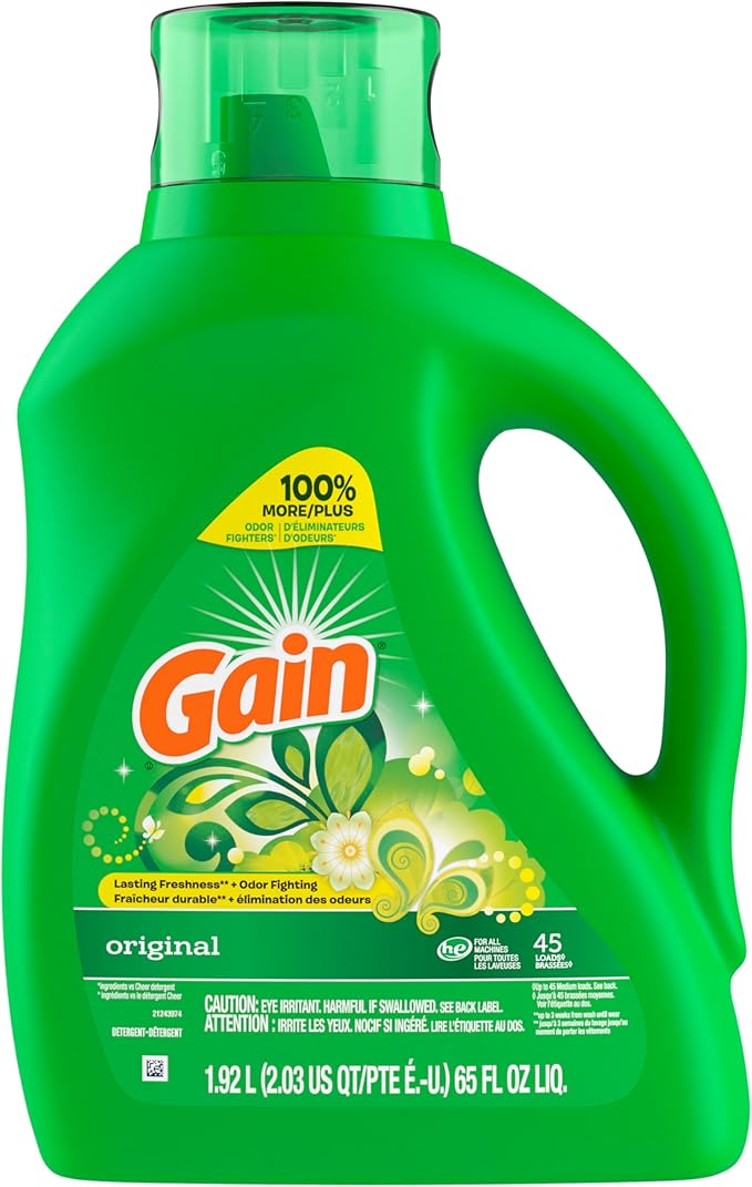 Gain Laundry Detergent Liquid Soap Plus Aroma Boost, Original Scent, HE Compatible, 90 Loads Total, 65 Fl Oz (Pack of 2), Gain Laundry Detergent, Liquid Laundry Detergent
