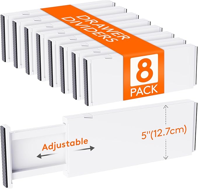 Lifewit 8 Pack Drawer Dividers 5" High, 13.5-22" Adjustable Clothes Organizers, Expandable Dresser Separators in Bedroom/Bathroom/Kitchen/Office