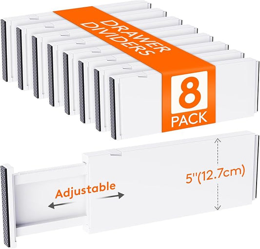 Lifewit 8 Pack Drawer Dividers 5" High, 13.5-22" Adjustable Clothes Organizers, Expandable Dresser Separators in Bedroom/Bathroom/Kitchen/Office