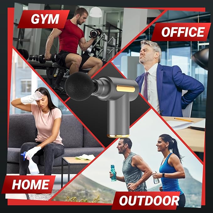 Massage Gun, Small Travel Tool, Massage Gun Deep Tissue,Percussion Handheld Portable Muscle Massager Tool for Full Body Pain Relief, Ideal Gifts for Men, Women(Gray)