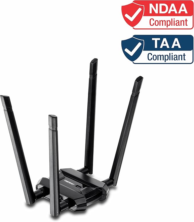 TRENDnet AC1900 High Power Dual Band Wireless USB Adapter, TEW-809UB, Stream 4K HD Video, Windows-Mac OS Compatible, NDAA & TAA Compliant, Increase Your Coverage, Detachable High Gain Antennas, Black
