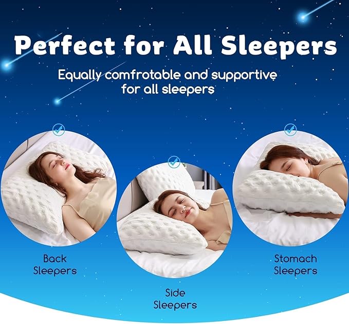Cooling Side Sleeper Pillow for Neck and Shoulder Pain, Luxury Shredded Memory Foam Curved Bed Pillows for Sleeping Set of 1- Adjustable Standard Size- Washable Cover Crescent White