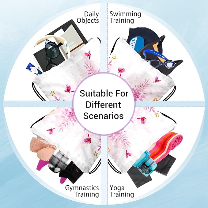 Santa Claus Gymnastics Drawstring Bags Winter Holiday Women Athlete String Bag for Holding