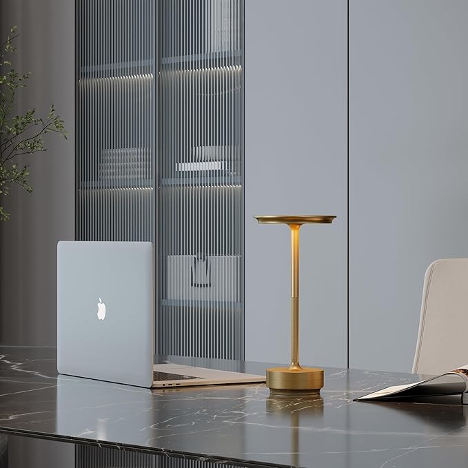 2 Pack Cordless Table Lamps Rechargeable, 5000mAh Portable LED Table Light, 3 Color Stepless Dimming Battery Powered Table Lamp, for Patio/Restaurant/Home/Outdoor.(Brushed Gold)