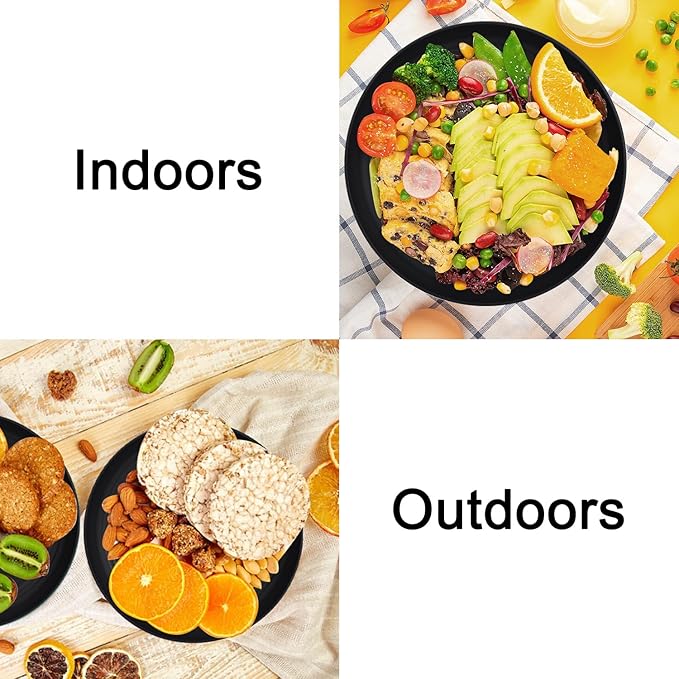 Large Wheat Straw Dinner Plates - 11 Inch Unbreakable Set of 8 - Dishwasher & Microwave Safe, Deep Edge for Kitchen and Camping (Black)